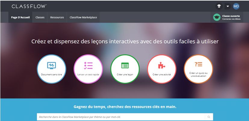 ClassFlow – interface du compte enseignant