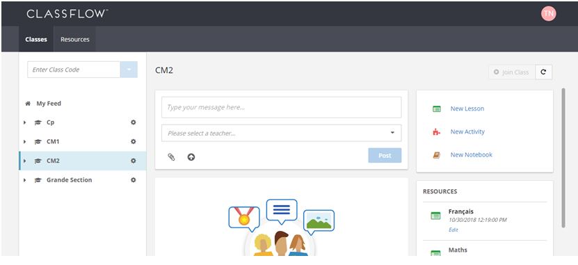 ClassFlow – interface du compte élève