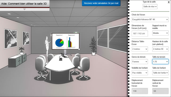 simulateur salle 3D pour installation d'un écran interactif